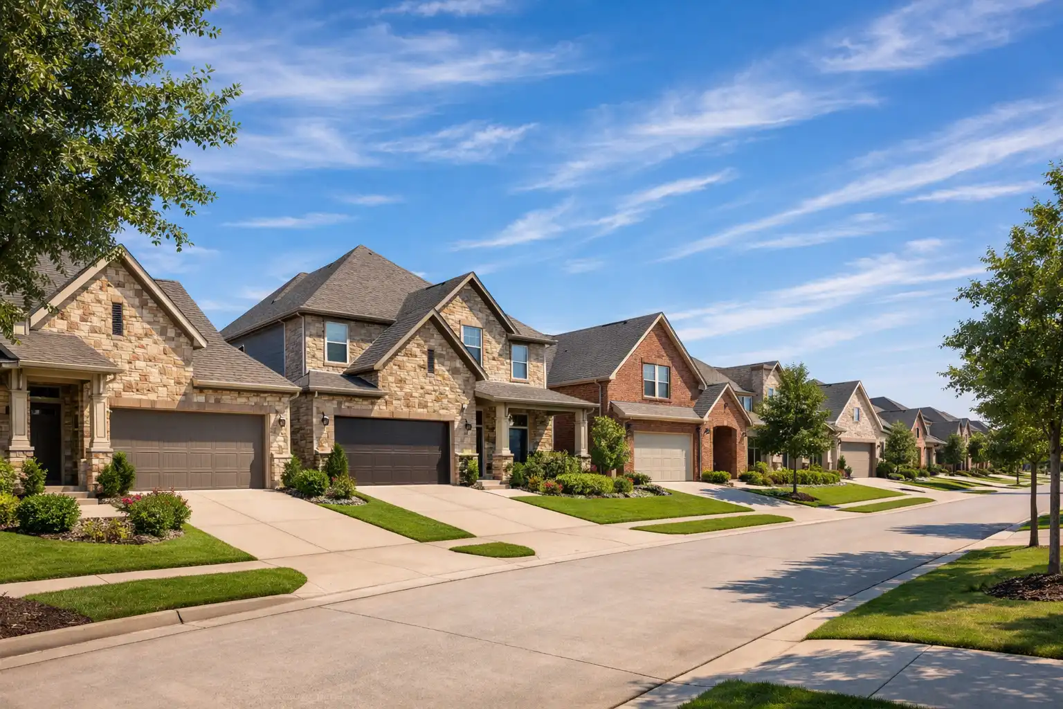 Modern homes in Collin County Texas suburban neighborhood showing 2026 real estate market opportunities for homebuyers in Allen Plano McKinney Frisco