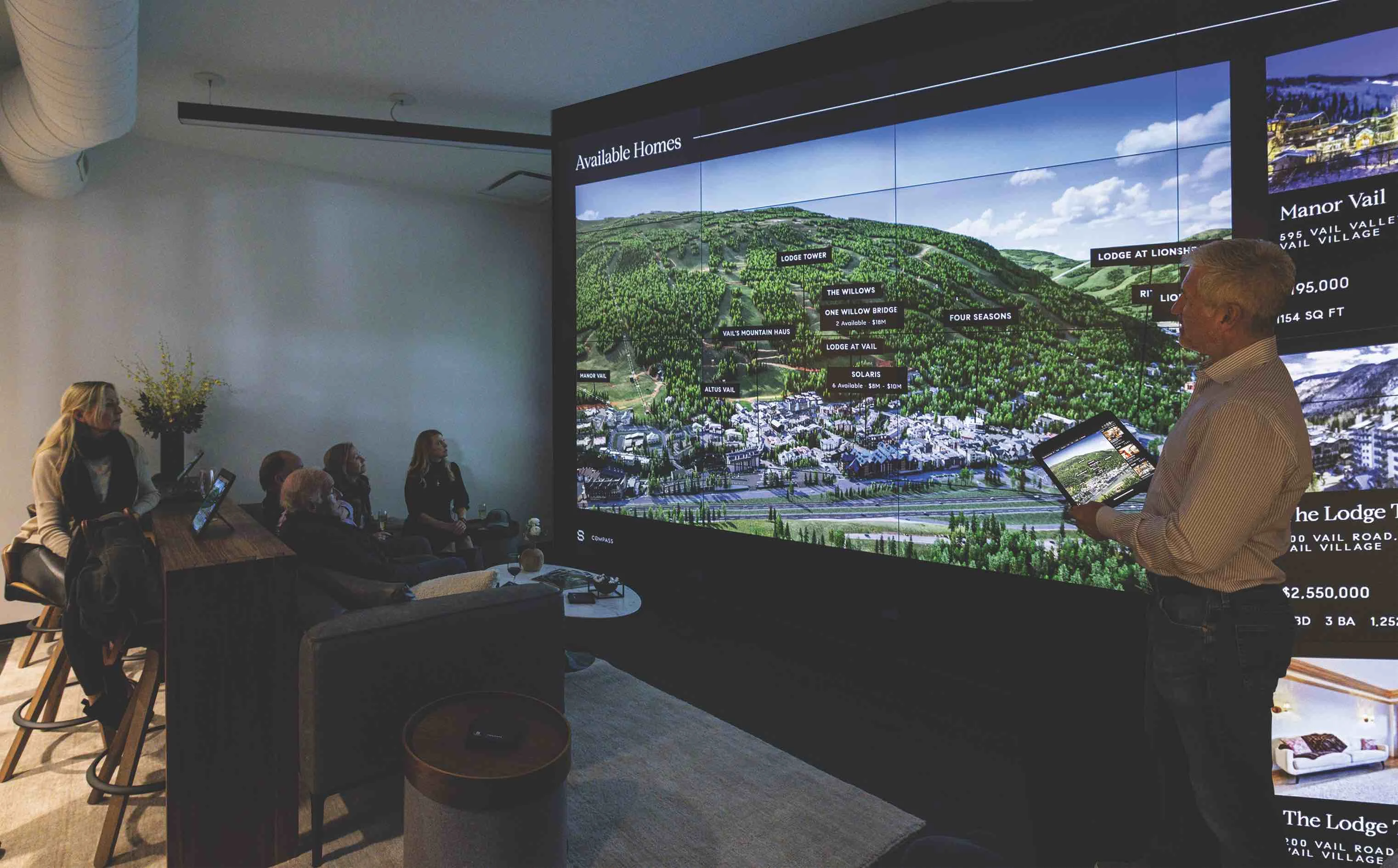 Immersion Theater — clients viewing Vail properties on a large display screen