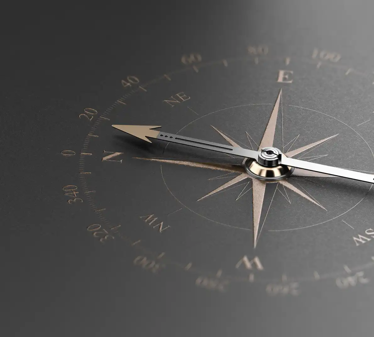 Brass compass resting on a financial chart