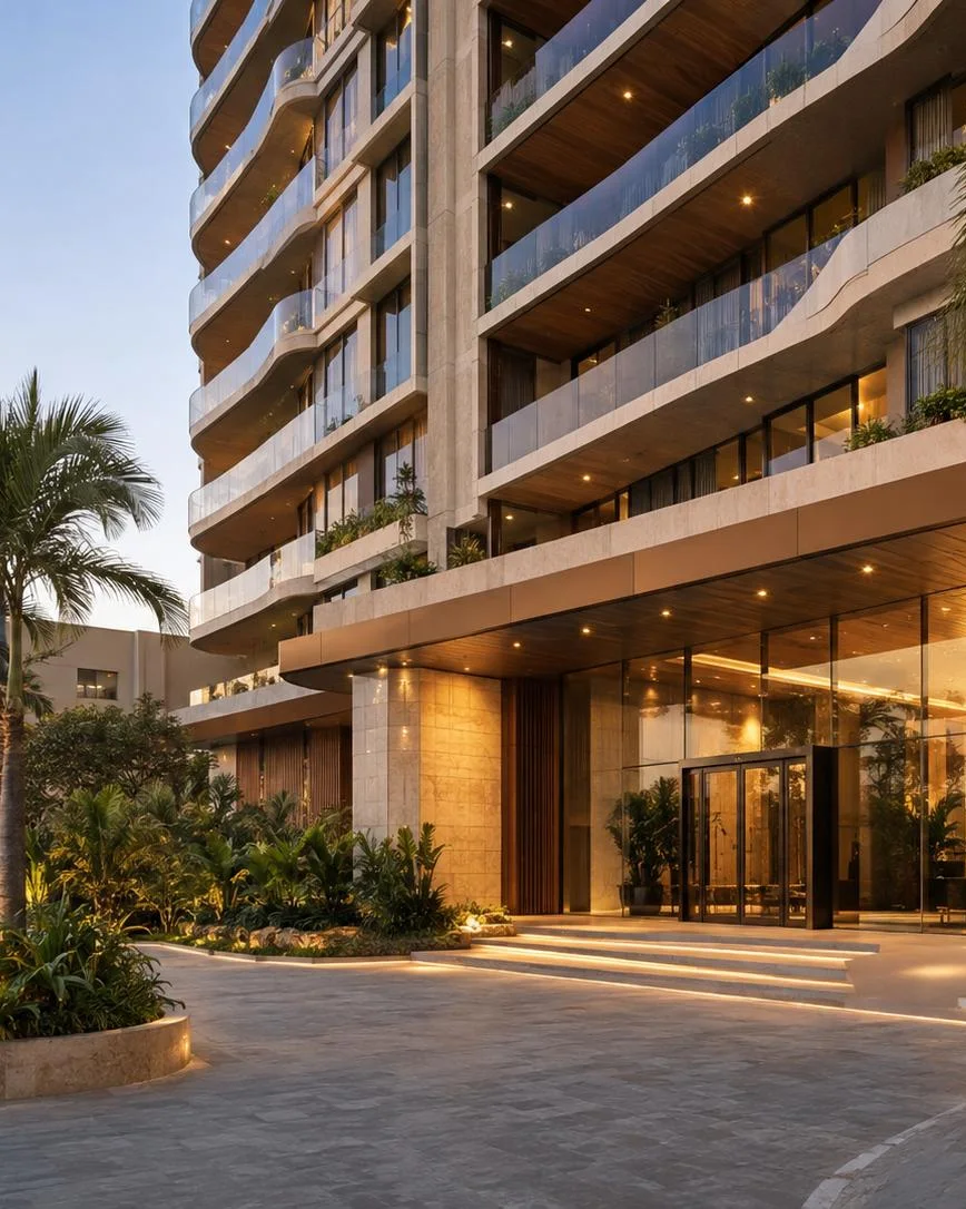 Entrada de un edificio residencial de lujo