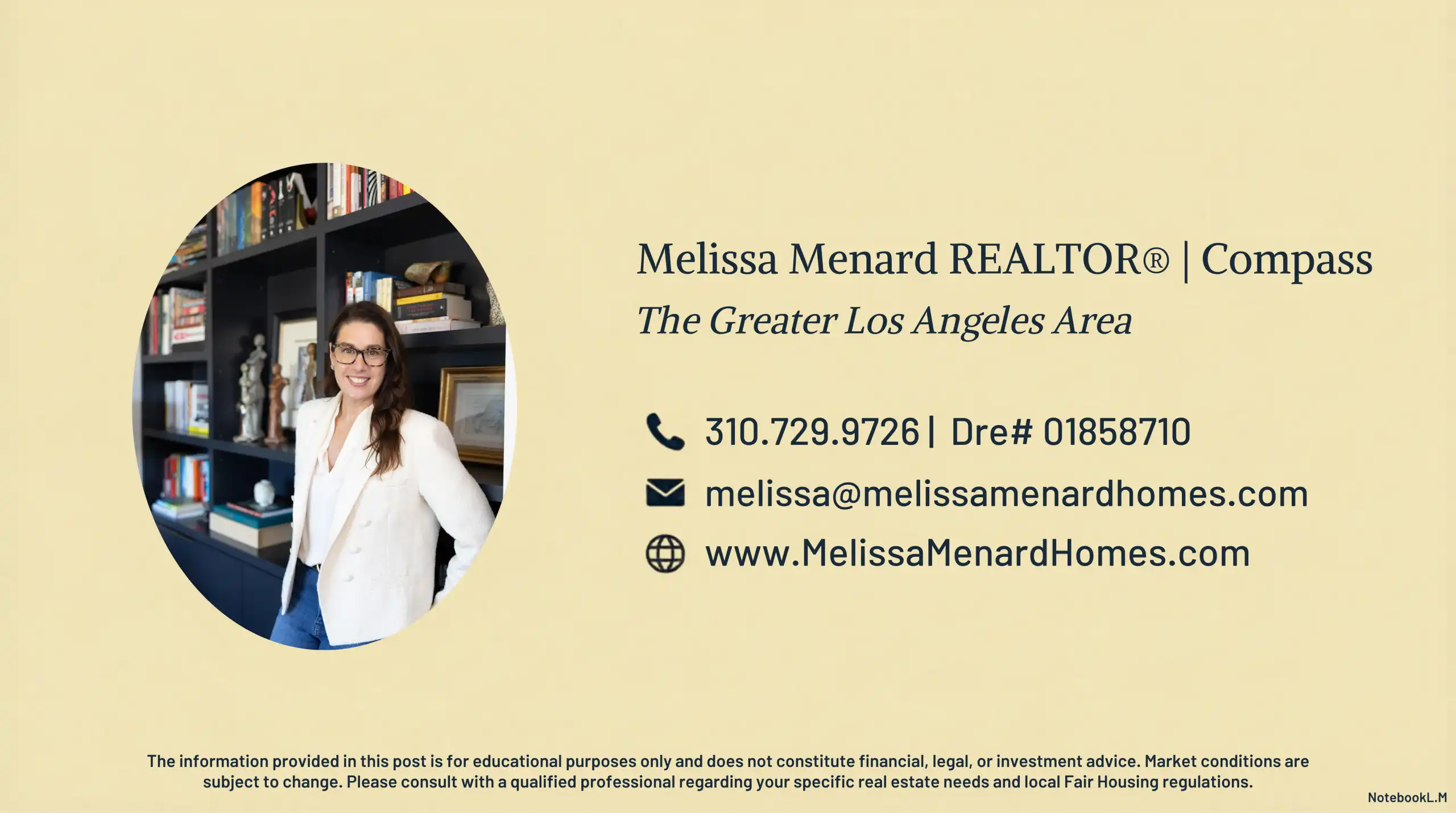 Professional headshot of Realtor Melissa Menard with Compass brokerage contact information.