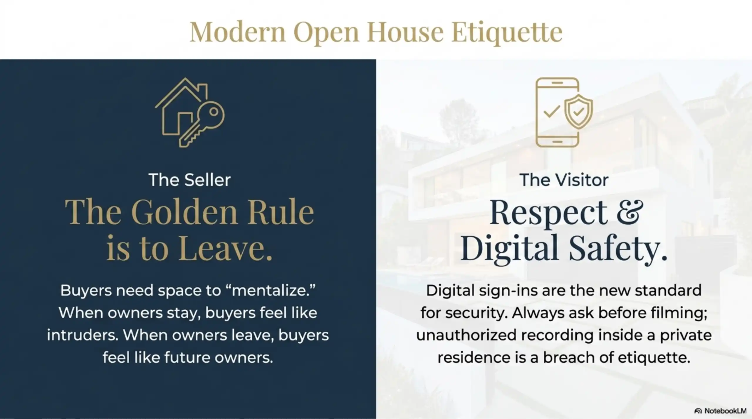 Modern open house etiquette for sellers and visitors.
