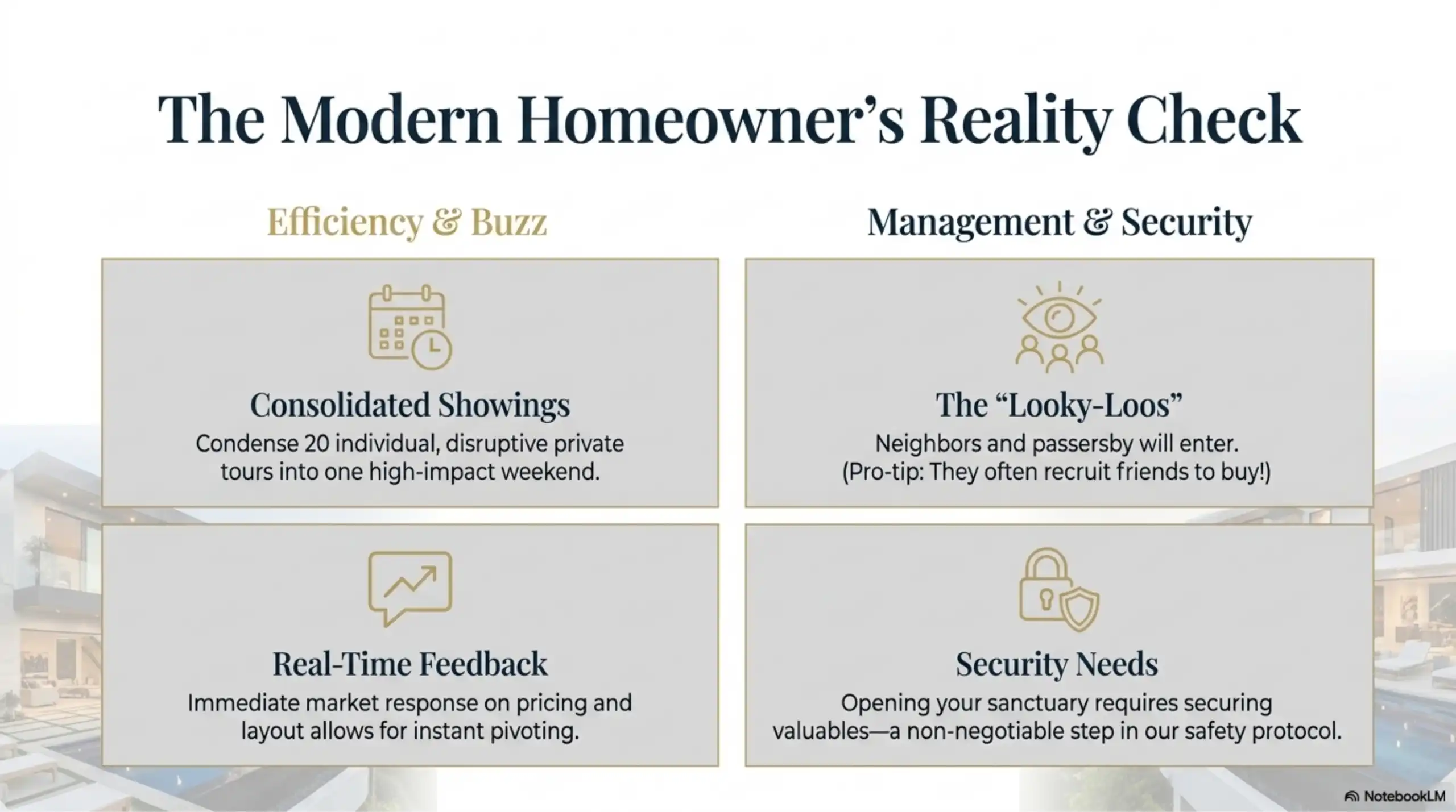 Homeowner reality check infographic for open houses.