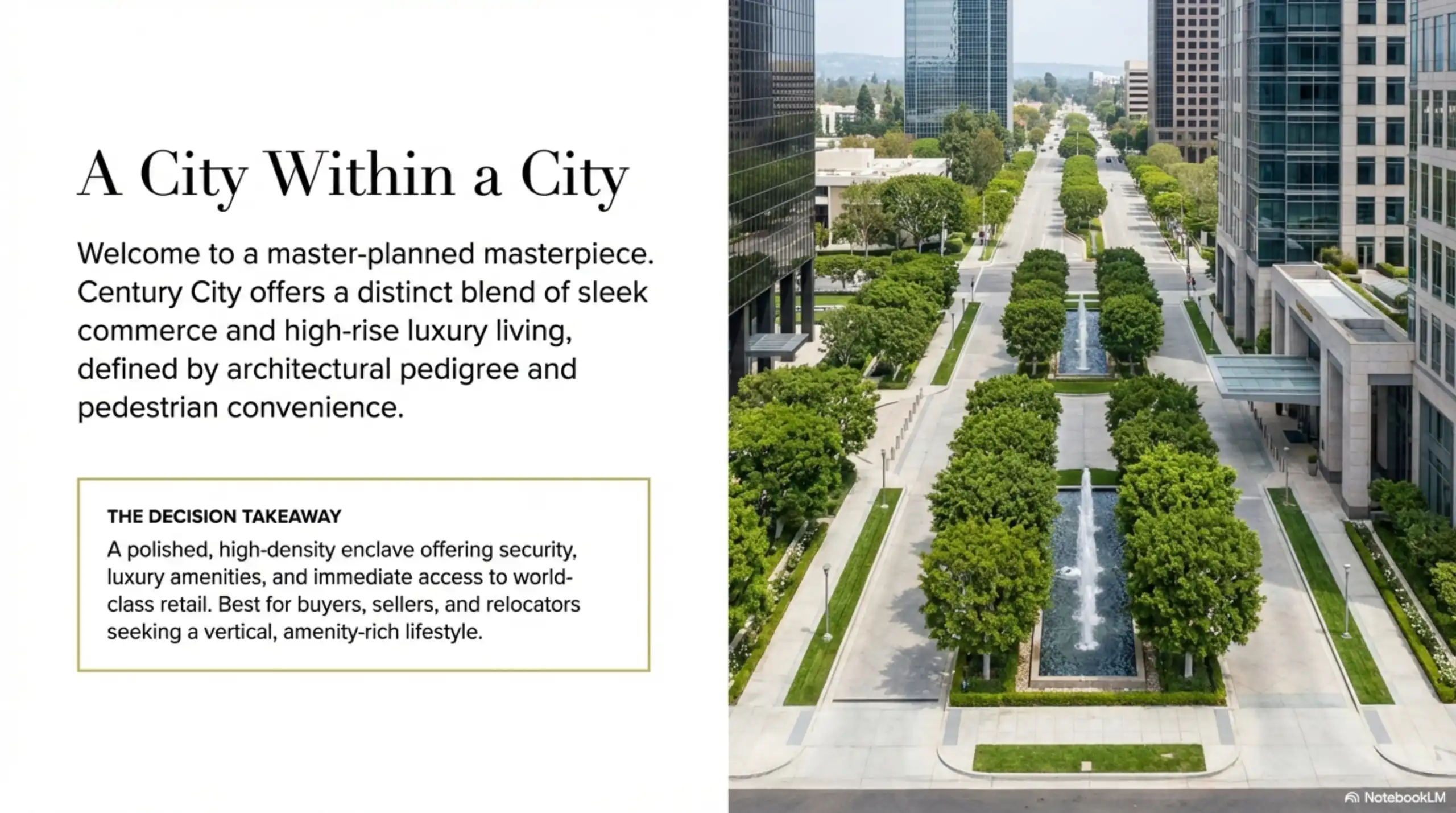 Outdoor common area in a commercial plaza featuring sofas, umbrellas, tables, and planters with trees.