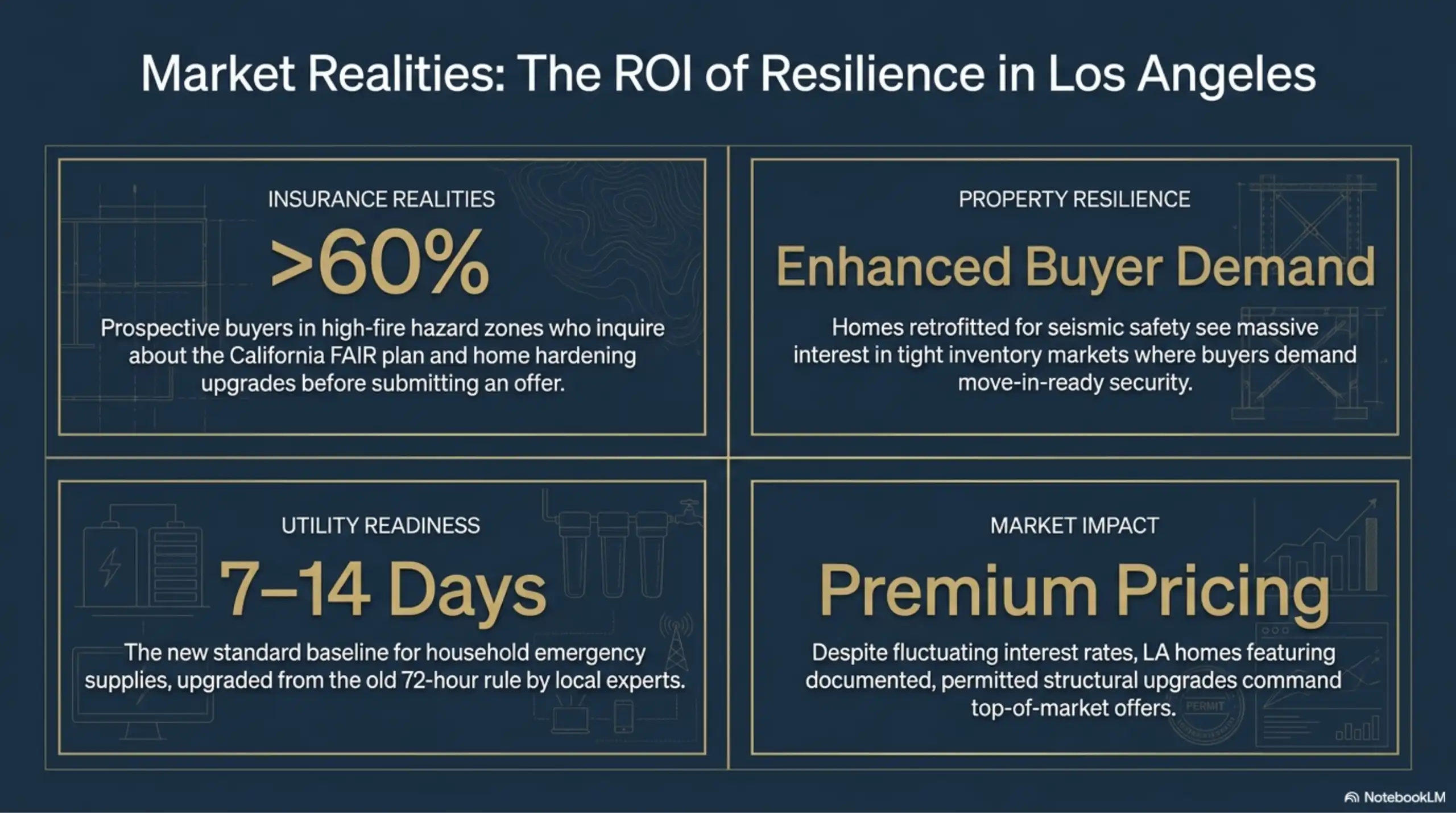 Los Angeles real estate slide detailing the ROI of property resilience and insurance realities.