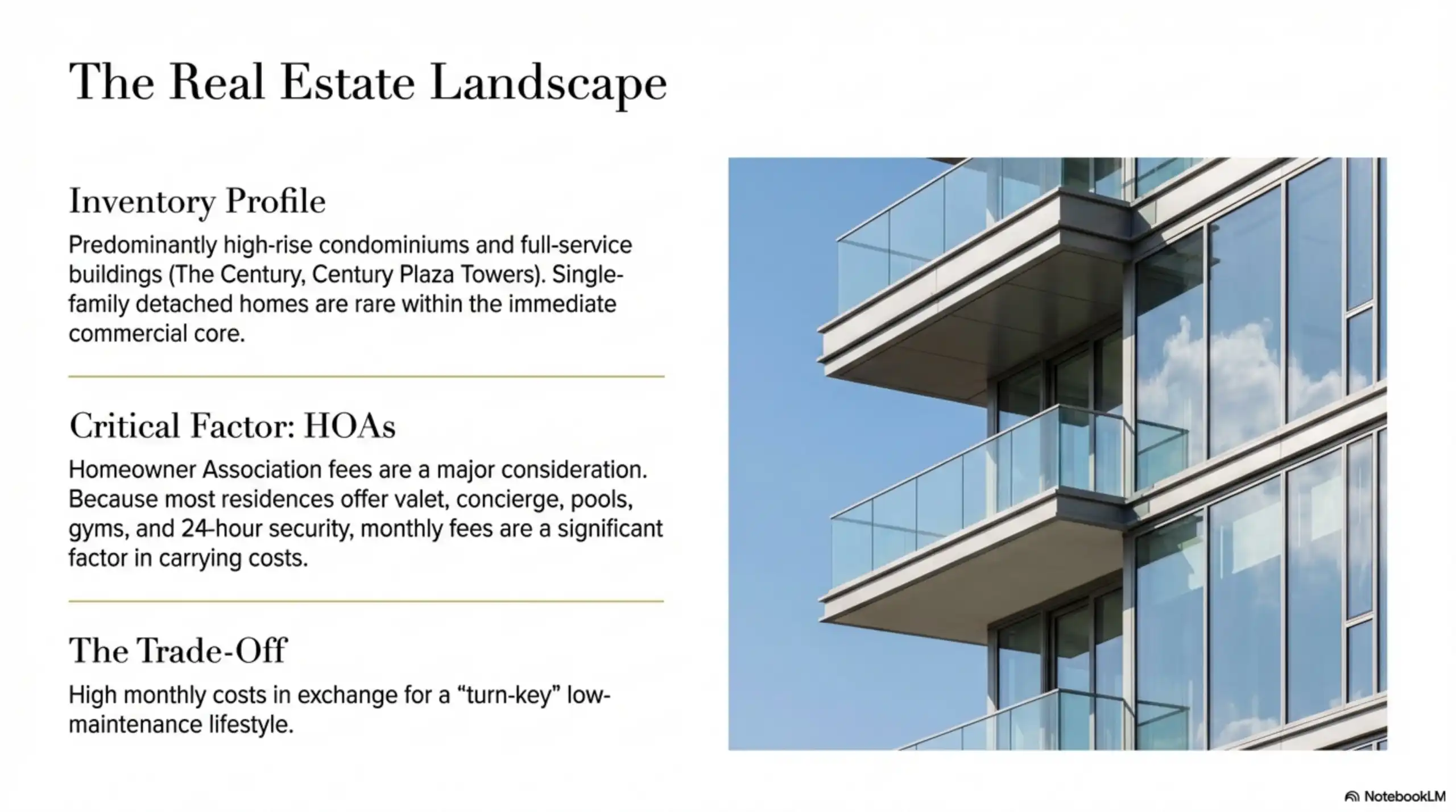 Close-up architectural detail of a high-rise building facade showing glass balconies, metal railings, and window reflections against a blue sky.