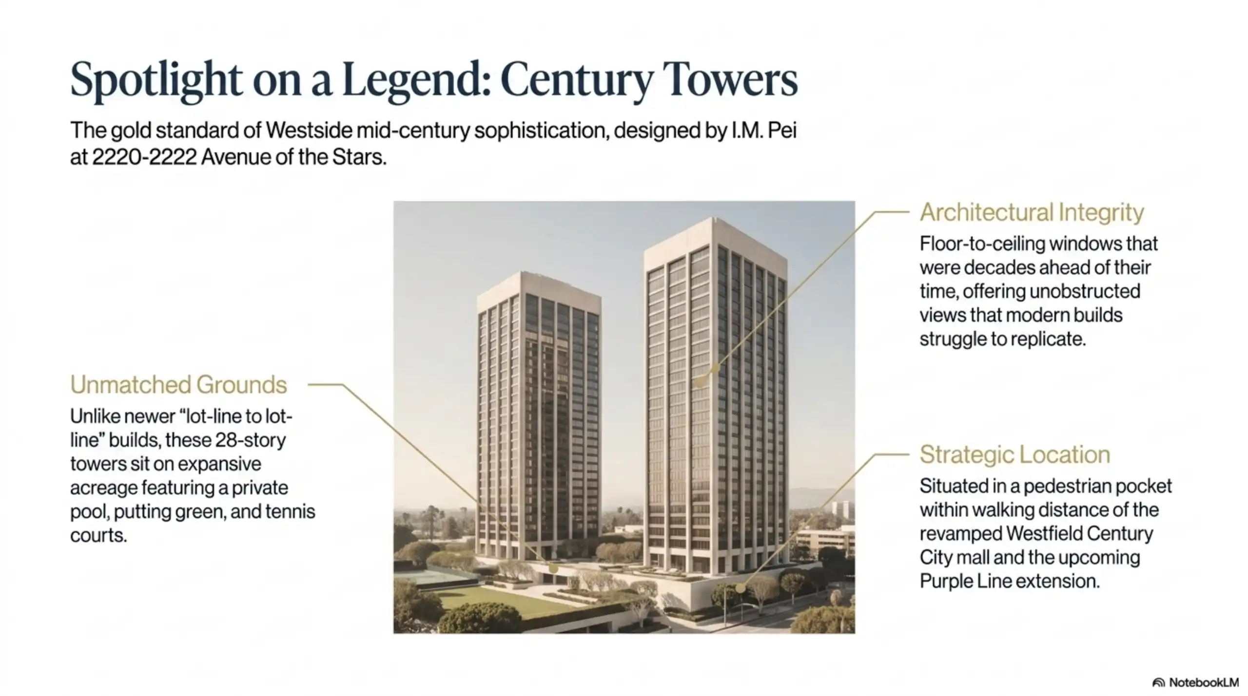 Exterior of Century Towers high-rise buildings