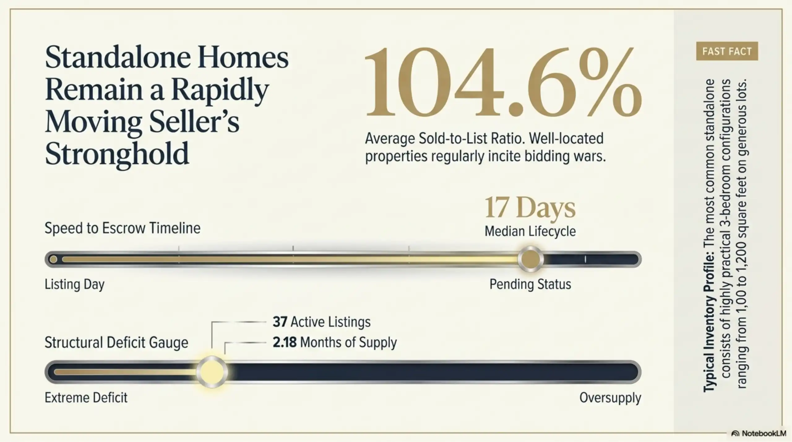 Real estate report slide displaying Lake Balboa single-family home market statistics