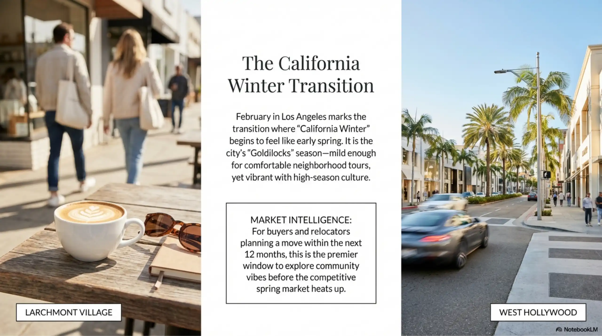 Coffee cup on a wooden table in Larchmont Village and a street view of West Hollywood.