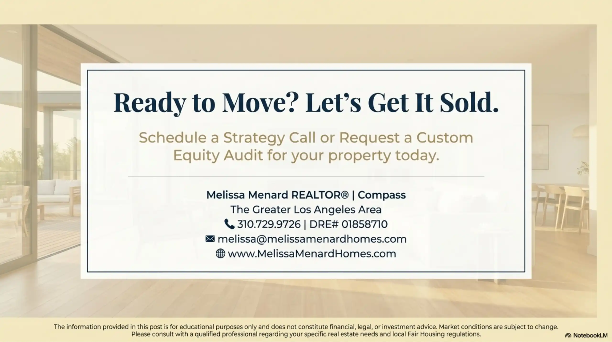 Contact card for Melissa Menard, Realtor at Compass, with phone and email.
