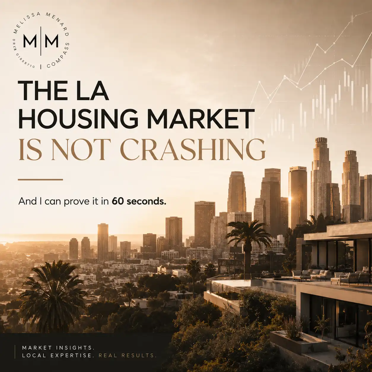 Modern Los Angeles residential exterior with flat roofline, panoramic glass panels, and palm trees at sunset.