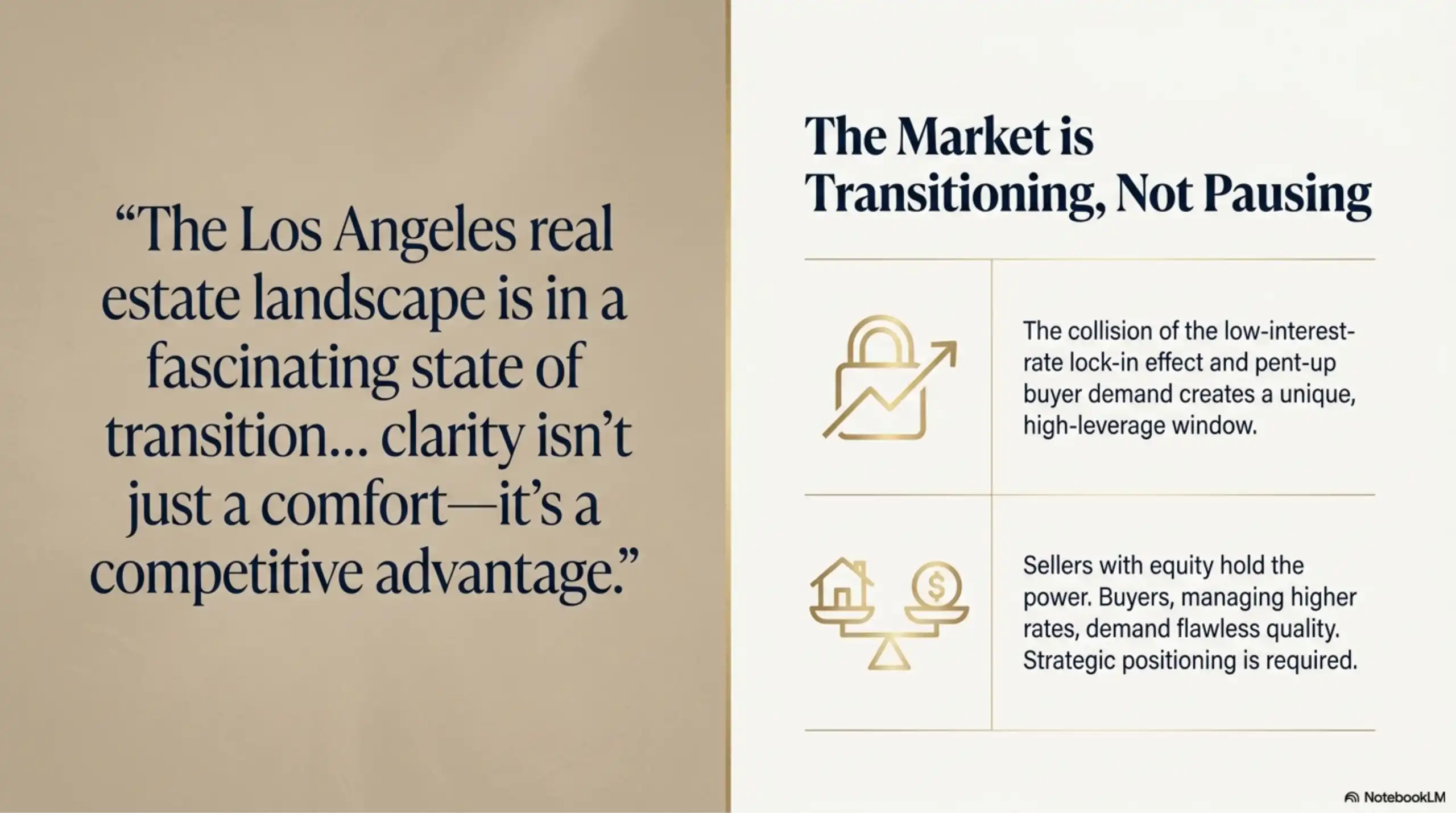 Informational slide about Los Angeles real estate market transition and seller equity.