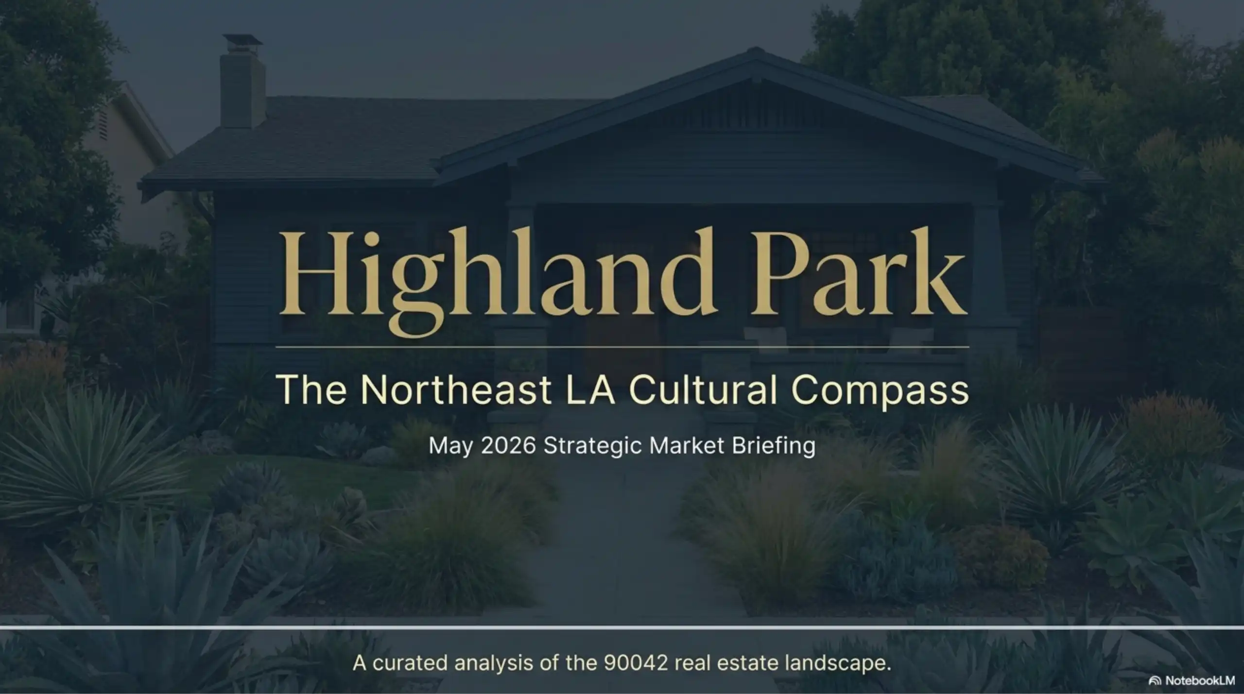 Highland Park SFR exterior with May 2026 market briefing text.