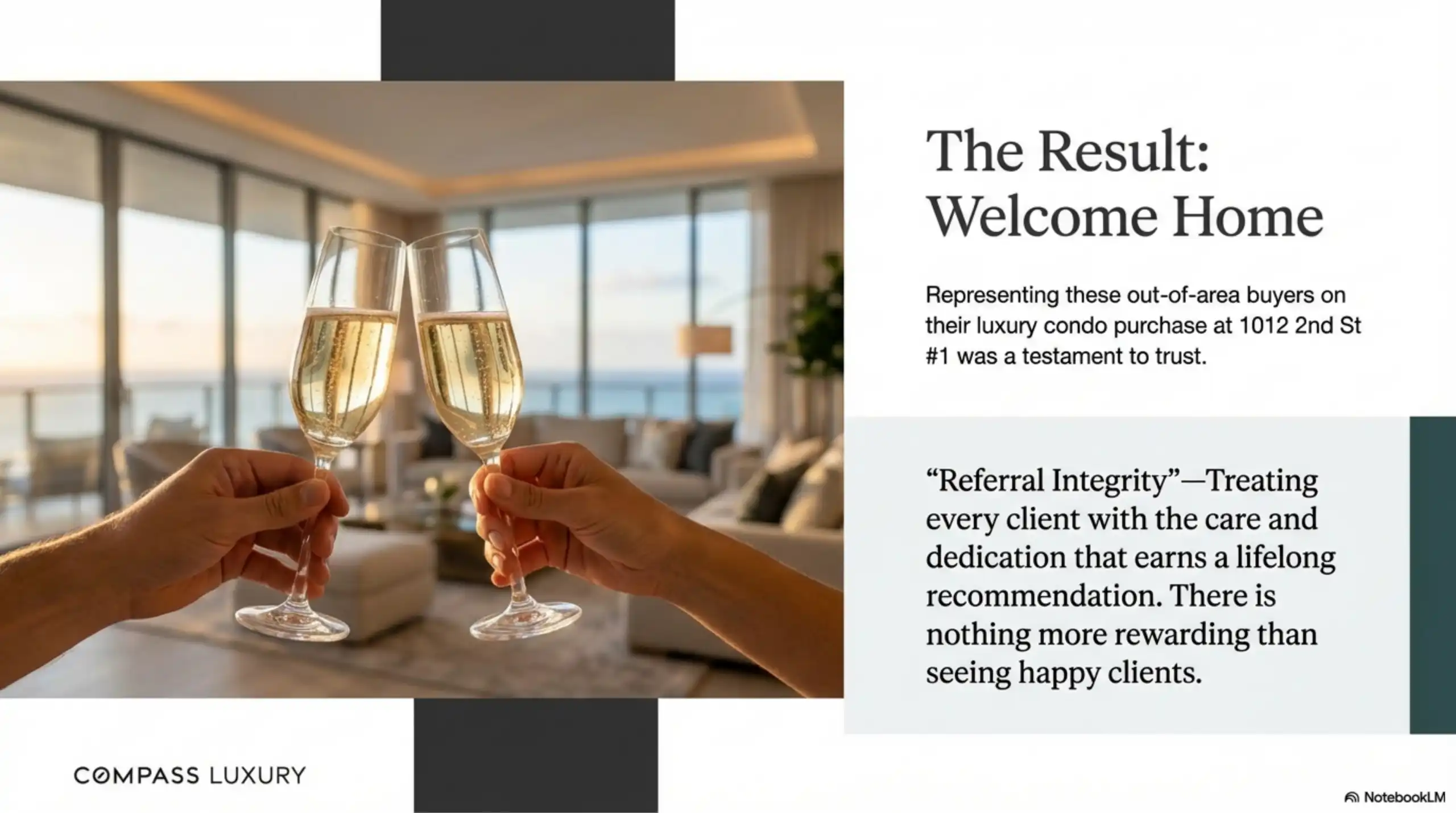 Interior view of a completed residential transaction at 1012 2nd St #1 featuring coastal sunset exposure.