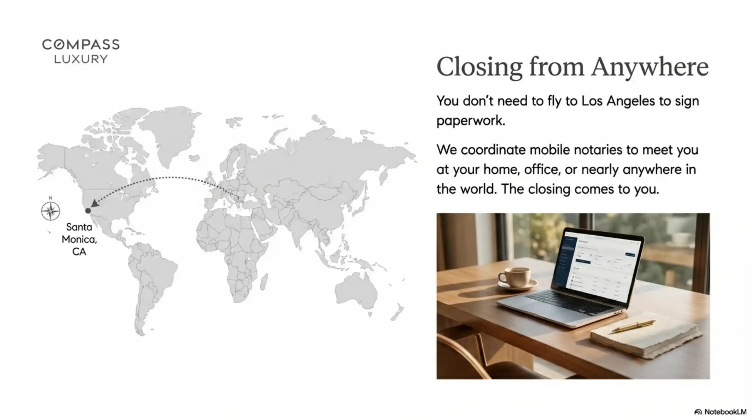 Illustration of remote closing logistics utilizing mobile notaries for offsite document signing.