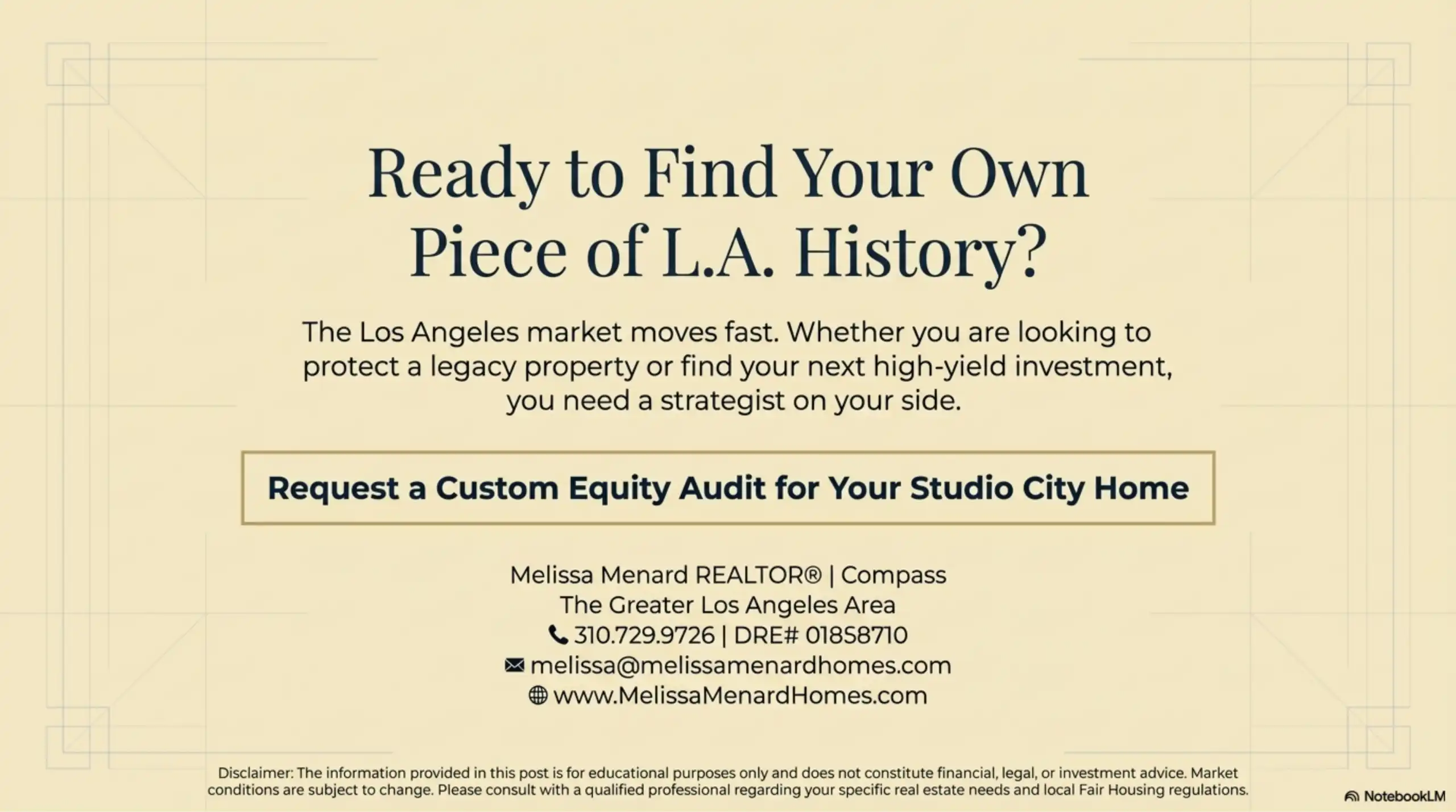 Professional contact information for Melissa Menard, REALTOR at Compass in Los Angeles.