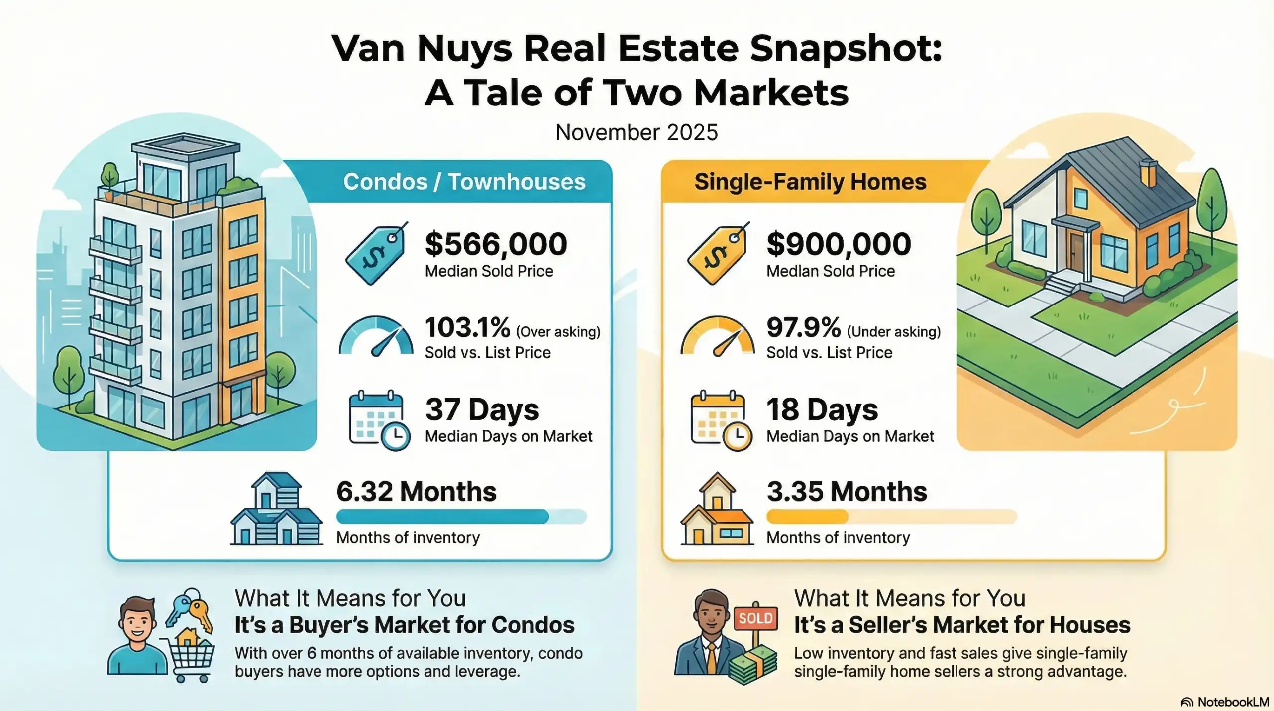 Melissa Menard Compass Real Estate chart showing Van Nuys home prices and inventory for December 2025.