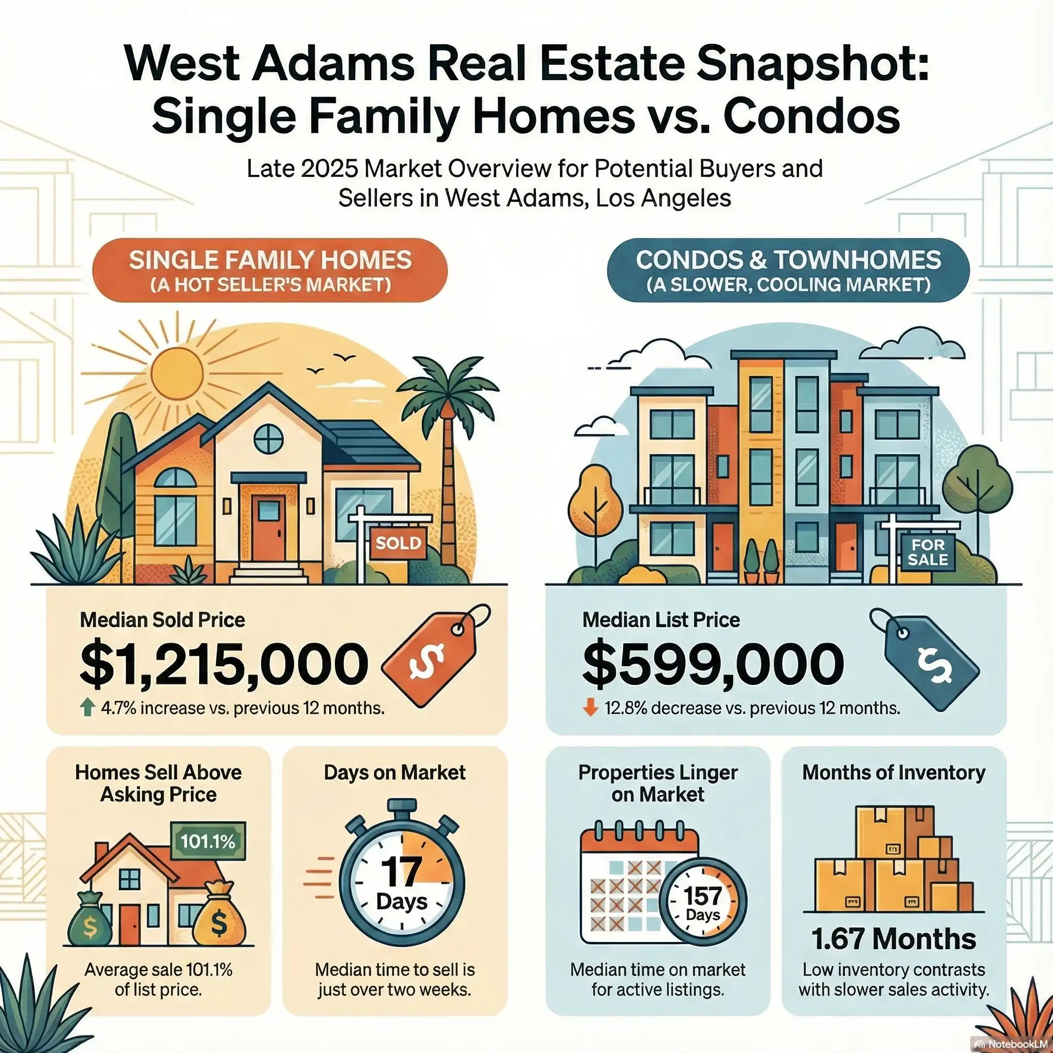 Melissa Menard West Adams Real Estate Market Update showing median sold price increase for single family homes in Los Angeles.