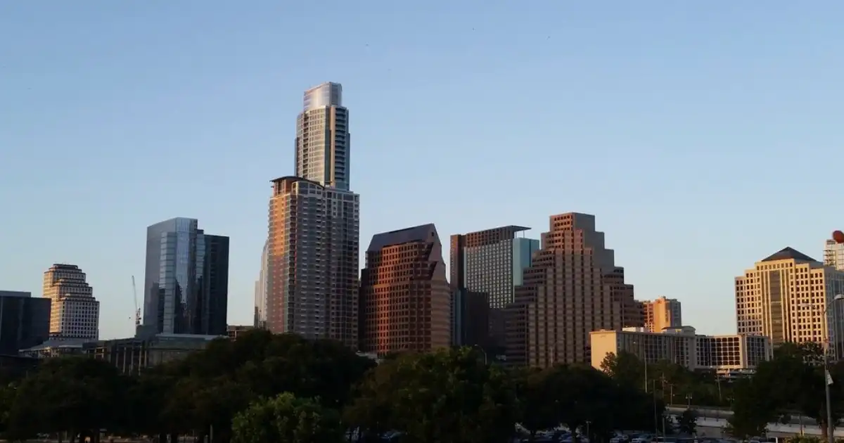 Downtown Austin, Texas skyline against a blue sky