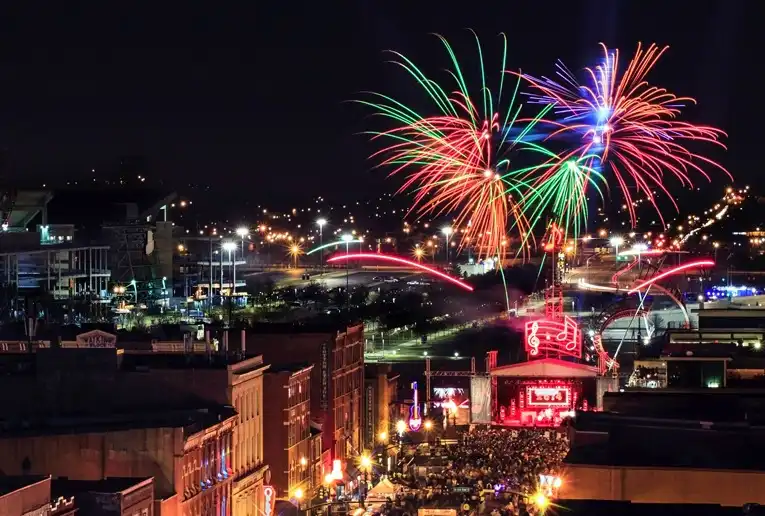 New Year’s Eve fireworks lighting up the Nashville skyline