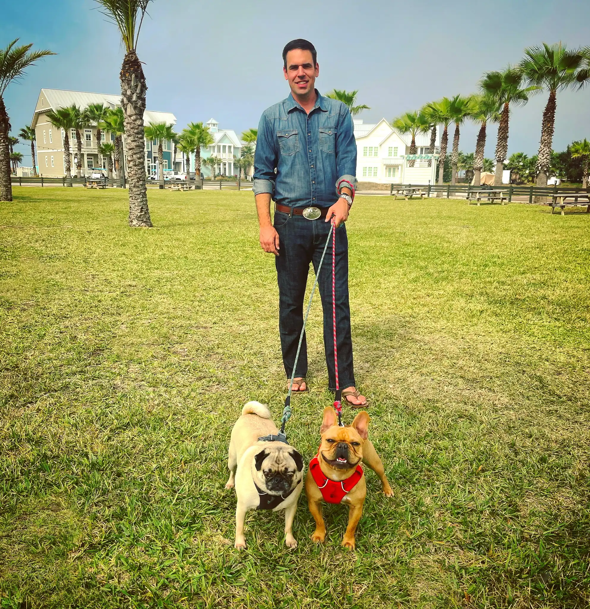 man with dogs at dog park cinnamon shore